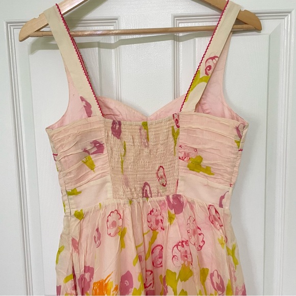 Anthropologie Floreat Morning Stroll Cat Dress Fit Flare Floral Smocked Retro 6 - Picture 8 of 16